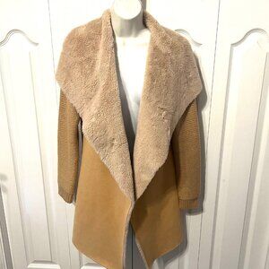 Twelfth Love Women's Open Front Cardigan Sweater Jacket-Tan/Cream-Sz. Med-Warm